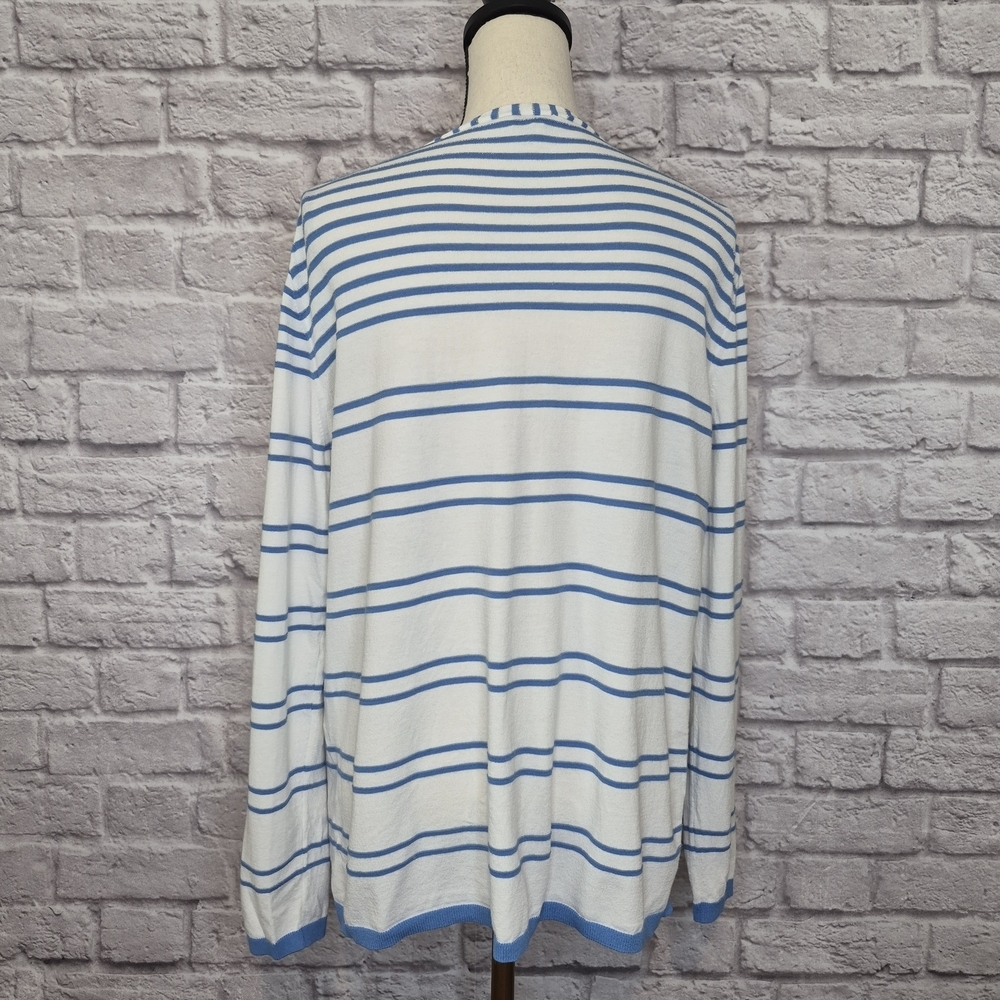 Lafayette 148 Sweater White Blue Striped V Neck Nautical Lightweight Womens Sz M - Picture 6 of 9